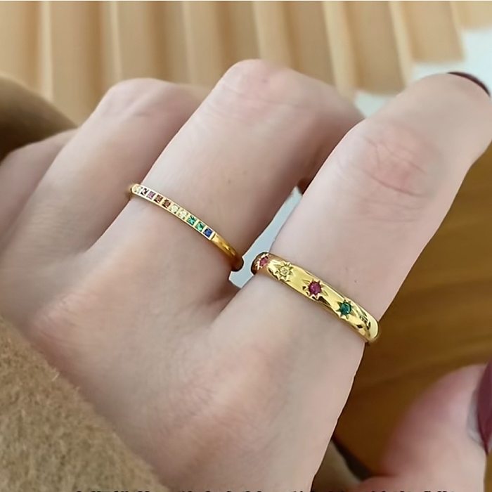 Fashion Geometric Titanium Steel Inlay Zircon Rings 1 Piece