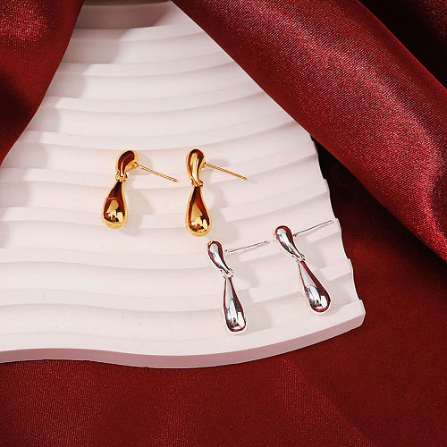 1 Pair Basic Simple Style Water Droplets Plating Copper 18K Gold Plated Silver Plated Drop Earrings