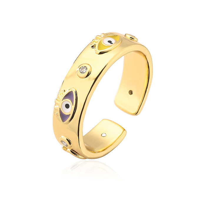 Fashion Eye Copper Enamel Inlay Zircon Open Ring 1 Piece