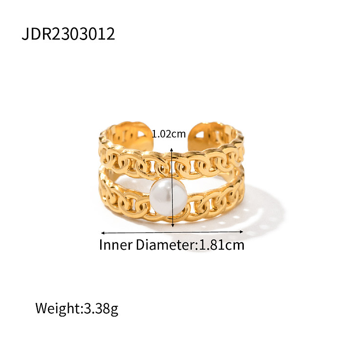 INS Style Simple Style Round Stainless Steel Plating Hollow Out Inlay Pearl 18K Gold Plated Open Ring
