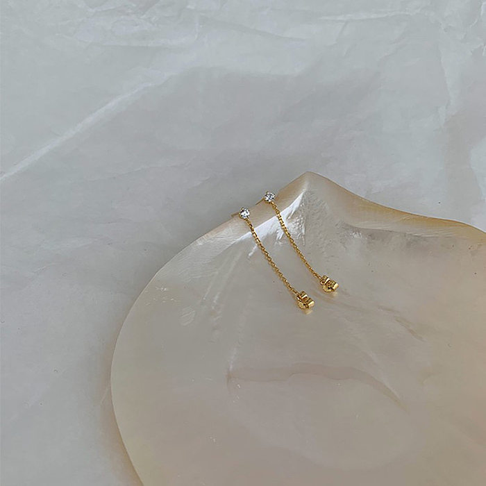 1 Pair Simple Style Tassel Copper Plating Inlay Artificial Gemstones Ear Studs