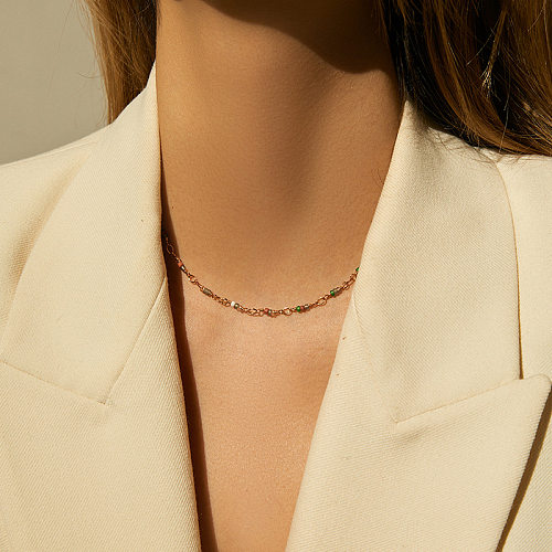 Lässige, runde, mit 18 Karat vergoldete Halskette mit Kupferperlen im IG-Stil