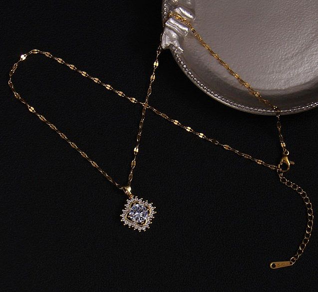 Simple Style Flower Copper Zircon Pendant Necklace In Bulk