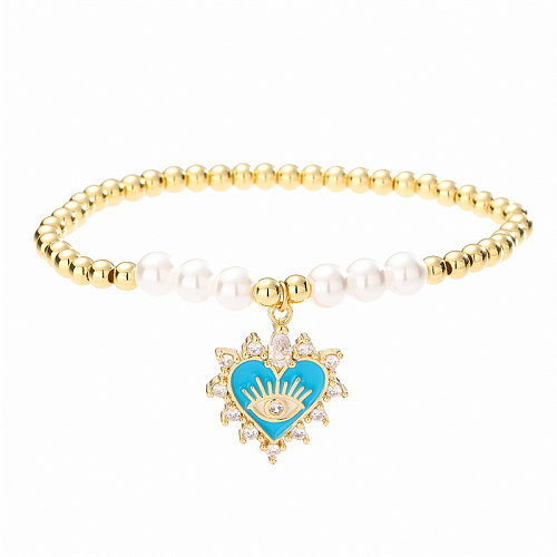 Streetwear Devil'S Eye Heart Shape Copper Beaded Enamel Bracelets