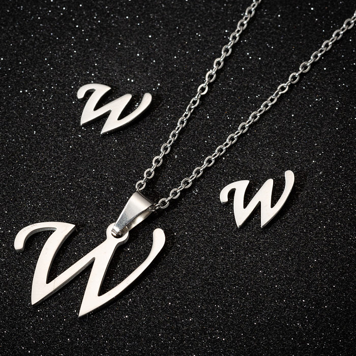 Conjuntos de joyería chapados en pendientes y collar con colgante de acero inoxidable con letras de estilo Simple a la moda para mujer