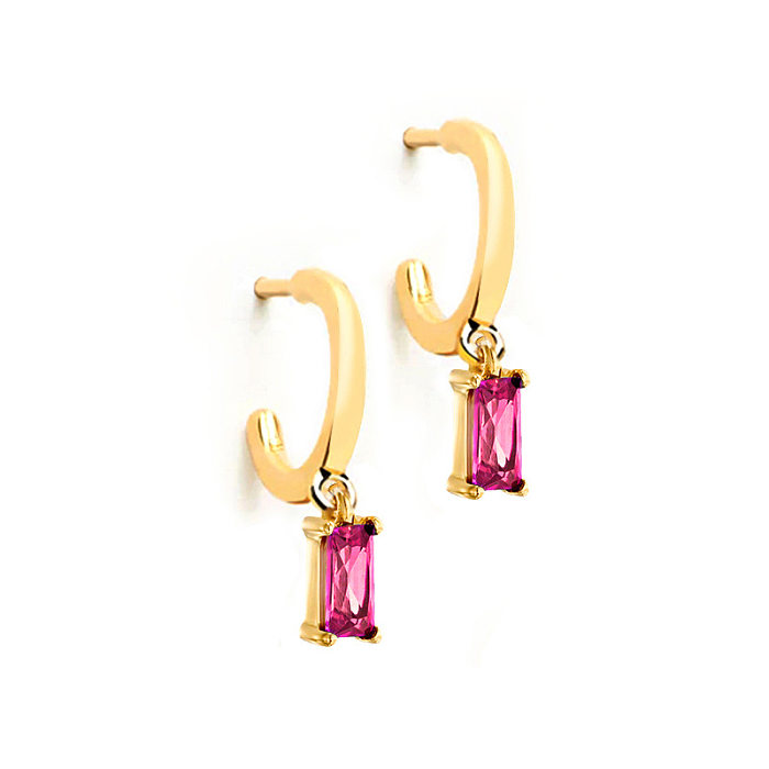 Simple Style Leaf Square Water Droplets Copper Ear Studs Plating Inlay Zircon Copper Earrings