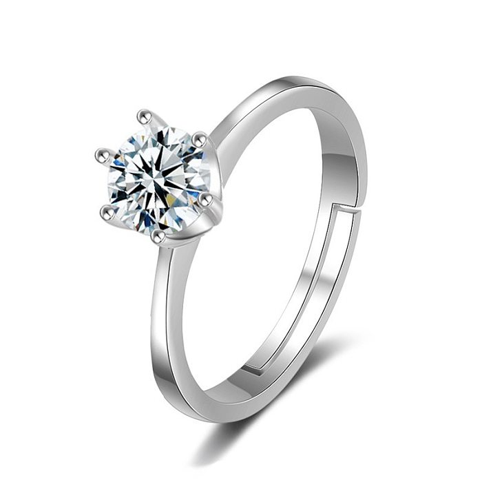 Simple Fashion Diamond Couple Classic Crown Six-claw Inlaid Open Ring