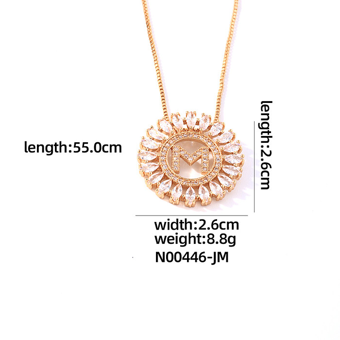 Casual Simple Style Round Letter Copper Plating Inlay Zircon Gold Plated Pendant Necklace