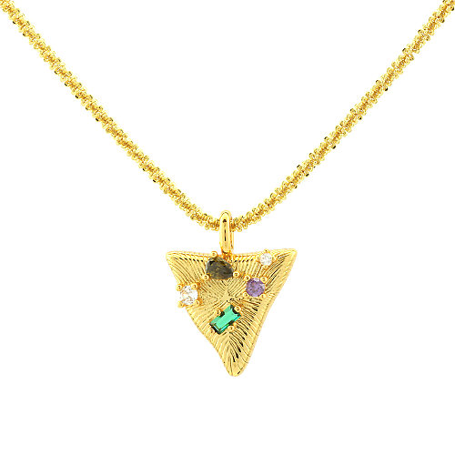 Simple Style Triangle Copper 18K Gold Plated Zircon Pendant Necklace In Bulk