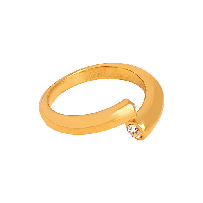 Simple Style Solid Color Titanium Steel Plating Inlay Zircon 18K Gold Plated Rings