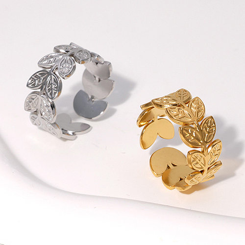 Fashion Leaf Stainless Steel Plating Open Ring