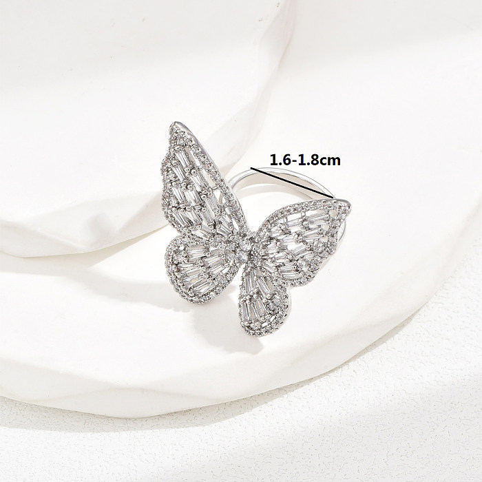 Luxuosos anéis de zircão de cobre borboleta brilhante romântico a granel