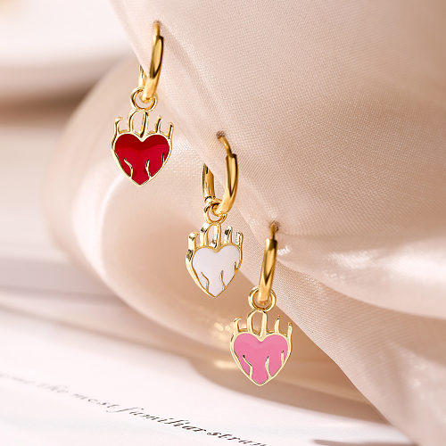 1 Pair Classic Style Heart Shape Enamel Copper Earrings