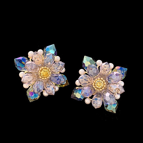 1 Pair Glam Flower Inlay Copper Artificial Crystal Artificial Pearls Ear Studs