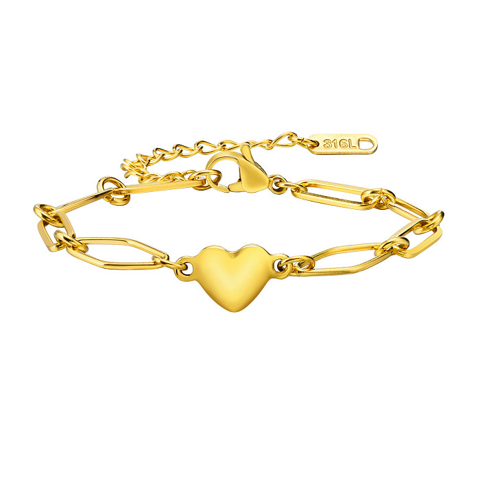 Estilo vintage estilo simples formato de coração banhado a ouro pulseiras colar de aço inoxidável