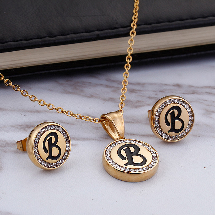 Colar de brincos banhado a ouro 18K com chapeamento de aço inoxidável com letras doces