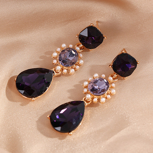 1 Paar glamouröse klassische Wassertropfen-Ohrringe mit Kupferbeschichtung, künstliche Edelsteine, perlmuttvergoldete Tropfenohrringe