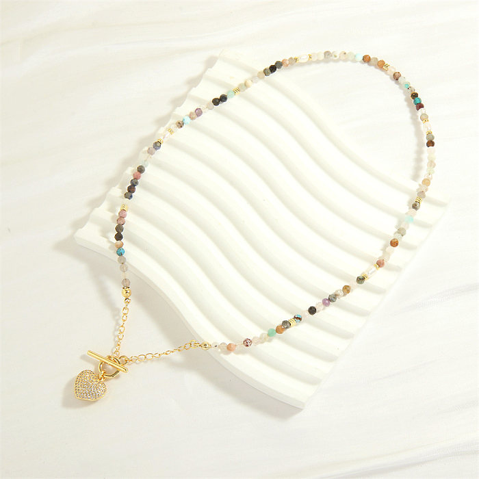 Halskette mit Anhänger in Herzform, künstliche Edelsteine, Kupfer-Toggle-Beschichtung, Inlay, Zirkon, 18 Karat vergoldet, im IG-Stil