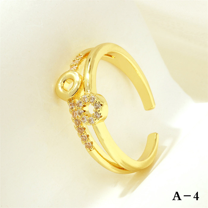 Simple Style Pentagram Snake Butterfly Copper Plating Inlay Zircon 18K Gold Plated Open Rings