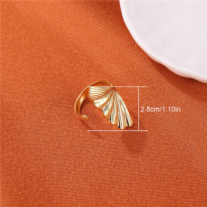 IG Style Basic Modern Style Ginkgo Leaf Stainless Steel Gold Plated Open Rings In Bulk