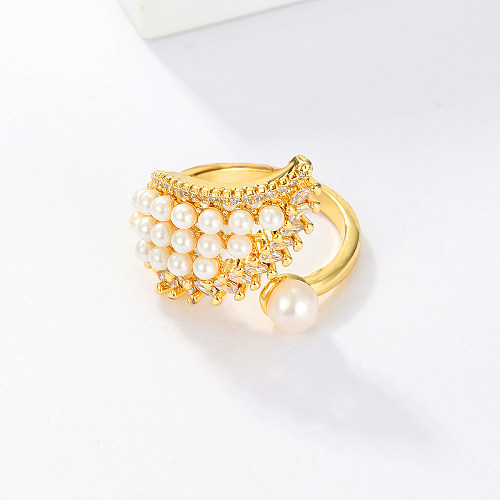 1 Piece Fashion Wings Copper Plating Inlay Artificial Pearls Zircon Open Ring