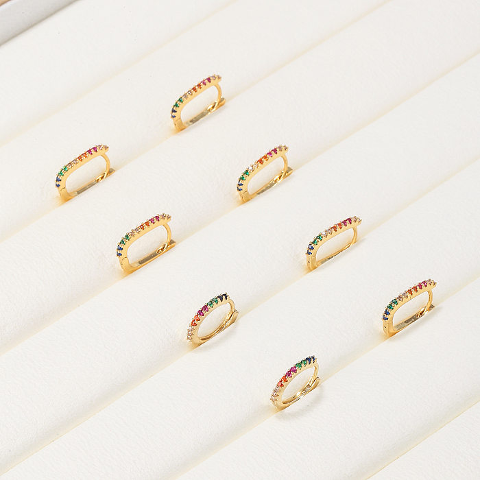 Color Zircon Micro-set Geometric Simple Copper Earrings