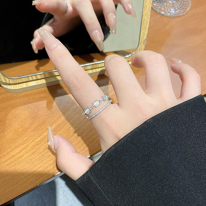 Modischer offener Ring mit Blatt-Blumen-Schleifenknoten, Kupferbeschichtung, Inlay, Perle und Zirkon, 1 Stück