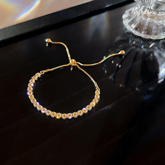 Fashion Simple Geometric Shape Shiny Full Diamond Female Copper Bracelet