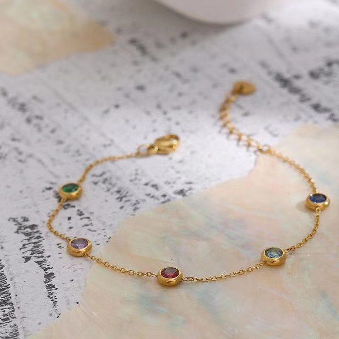 Elegant Glam Round Colorful Titanium Steel Inlay Zircon Bracelets Earrings Necklace