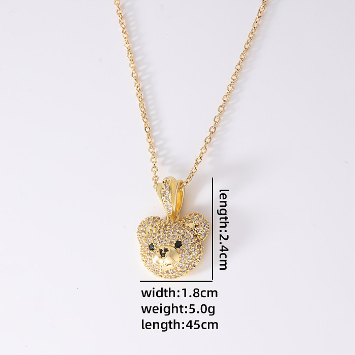 Casual Cute Simple Style Little Bear Copper Zircon Pendant Necklace In Bulk