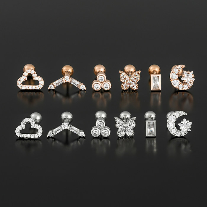 1 Piece Simple Style Butterfly Plating Inlay Brass Zircon 18K Gold Plated White Gold Plated Sleeper Earrings  Ear Studs