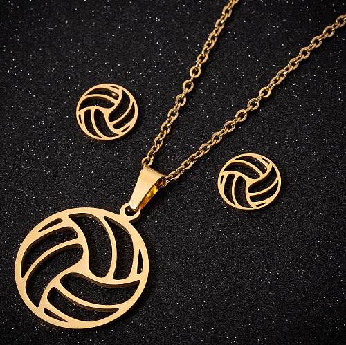 Women'S Fashion Korean Style Volleyball Stainless Steel Alloy Pendant Necklace Ear Studs Plating Jewelry Sets