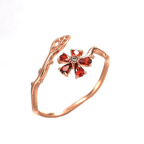 Anéis abertos de strass com incrustações de cobre com flor doce
