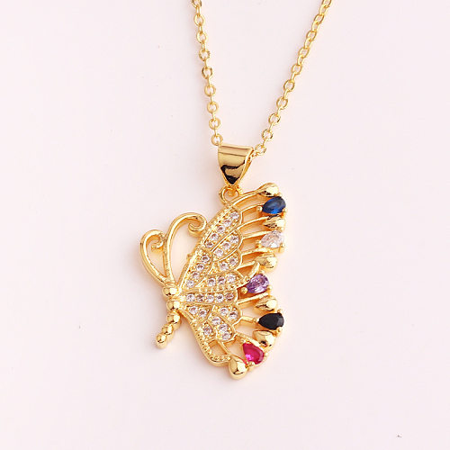 Retro Devil'S Eye Butterfly Copper Inlay Artificial Pearls Zircon Pendant Necklace