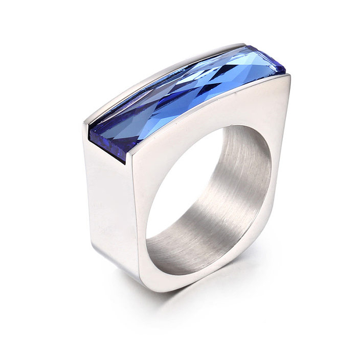 Nouvel anneau en verre rectangulaire en acier titane populaire européen et américain