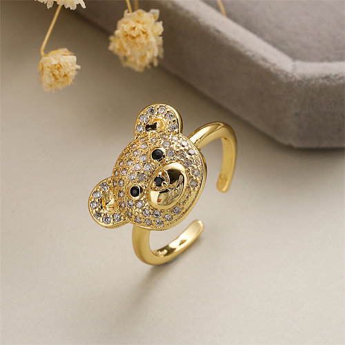 Simple Style Bear Heart Shape Copper Plating Inlay Zircon Gold Plated Open Rings