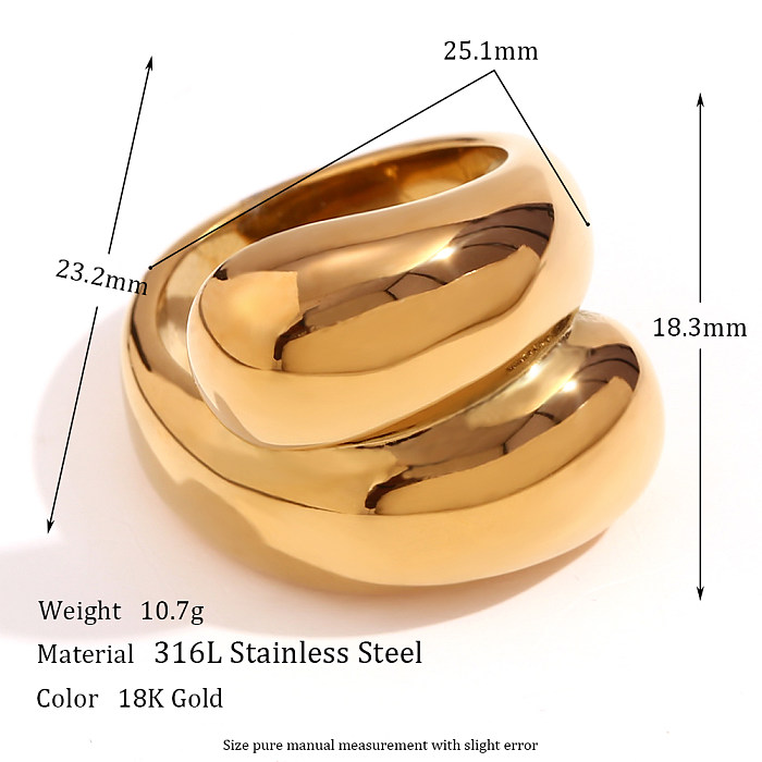 Einfacher einfacher Stil, klassischer geometrischer Stil, Ringe aus Edelstahl mit 18-Karat-Vergoldung