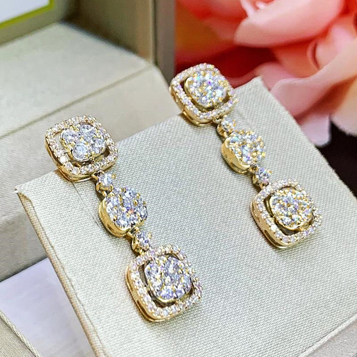 New Wedding Accessories Fashion Long Copper Inlaid Zircon Earrings