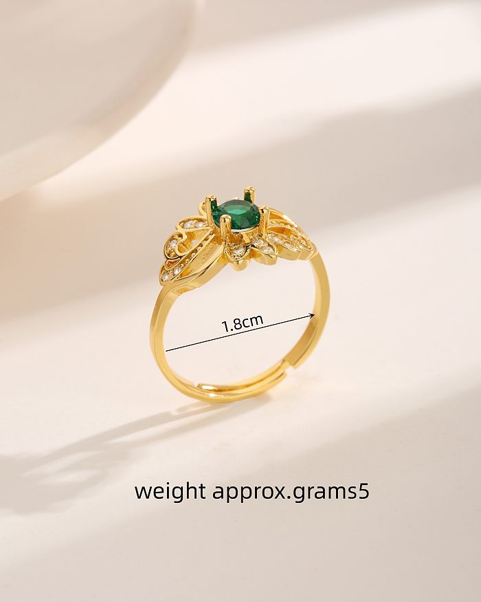 Estilo vintage luxuoso comutar animal libélula chapeamento de cobre oco incrustação zircão 18k banhado a ouro anéis abertos