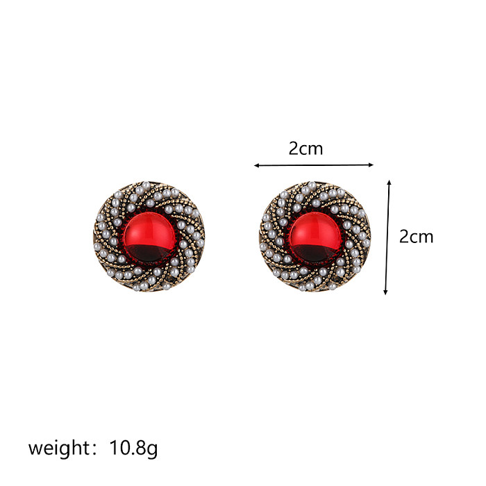 1 Pair Retro Commute Round Plating Inlay Copper Artificial Pearls 18K Gold Plated Ear Studs