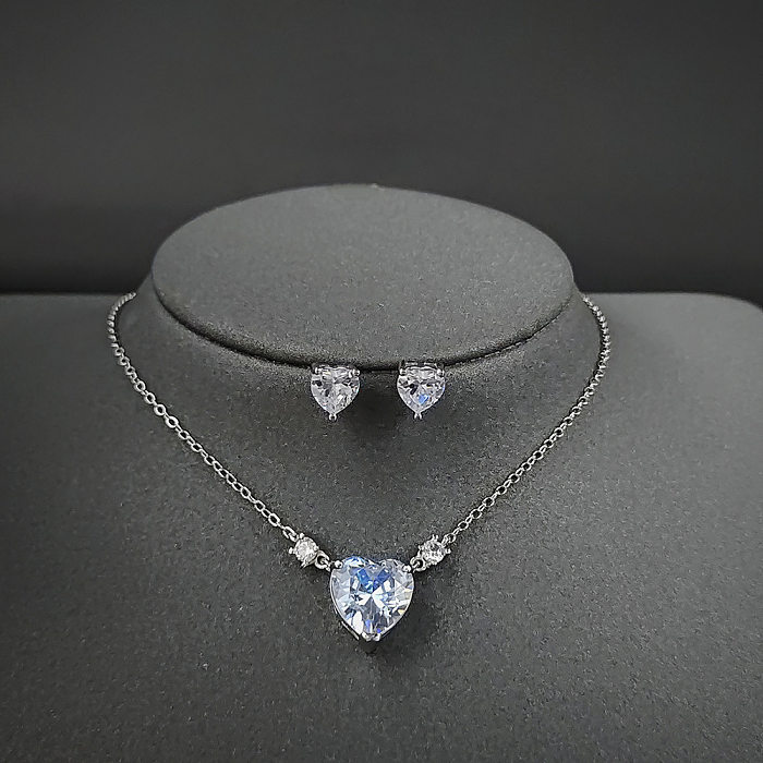 1 Set Fashion Heart Shape Copper Inlay Zircon Jewelry Set