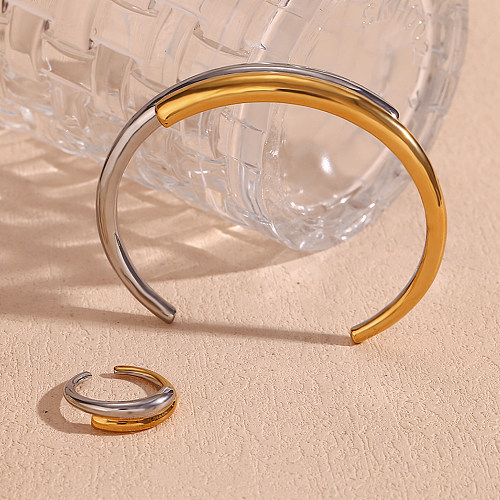 Estilo simples estilo clássico bloco de cores aço inoxidável assimétrico banhado a ouro 18K pulseiras