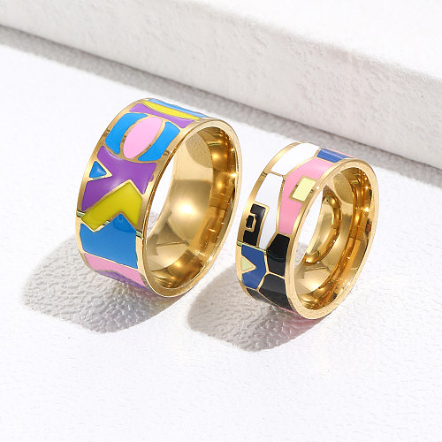 2 Pieces Fashion Colorful Stainless Steel Painted Enamel Plating Rings