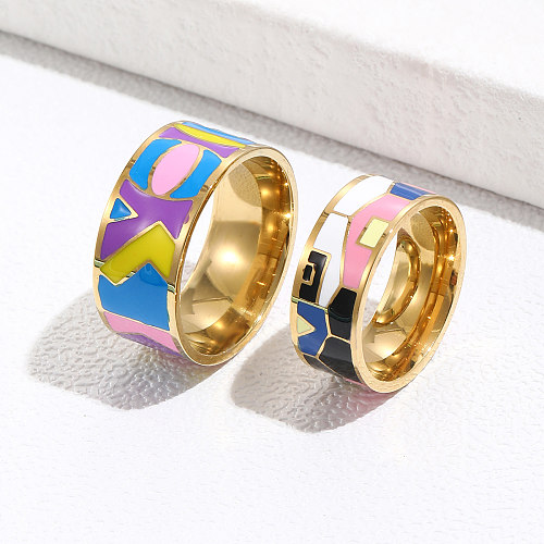 2 piezas de anillos chapados en esmalte pintado de acero inoxidable coloridos de moda