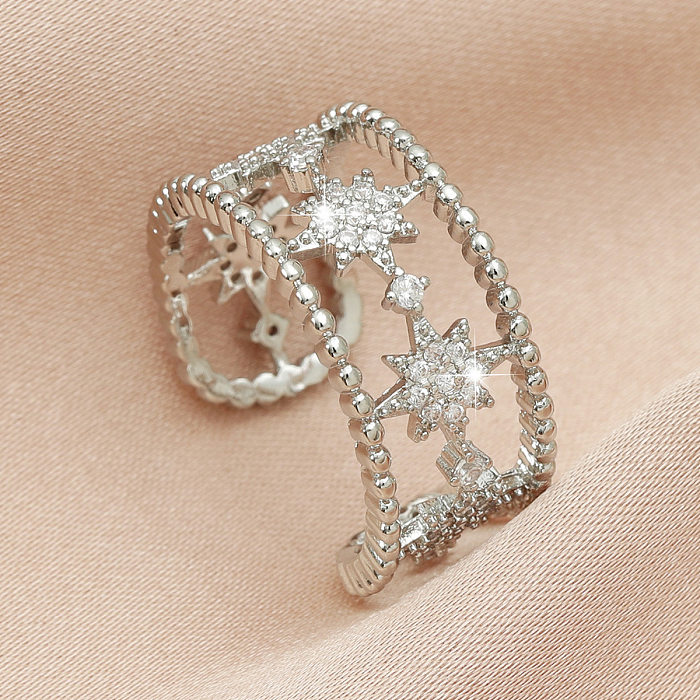 Nova moda estrela de oito pontas micro-incrustada zircão anel de cauda de cobre joias por atacado