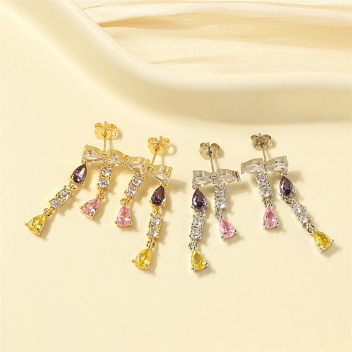 1 Pair Luxurious Shiny Water Droplets Tassel Plating Inlay Copper Zircon 18K Gold Plated Drop Earrings