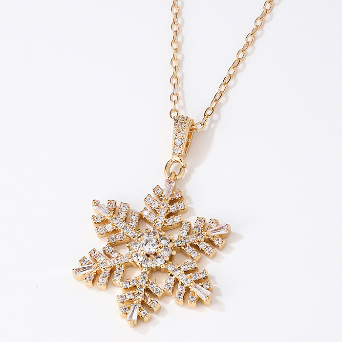 Casual Cute Sweet Christmas Tree Heart Shape Snowflake Stainless Steel Copper Zircon Pendant Necklace In Bulk