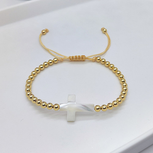 Retro Cross Star Heart Shape Pearl Copper Bracelets 1 Piece