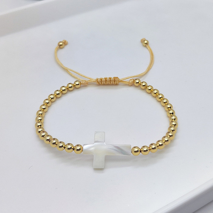 Retro-Kreuz-Stern-Herzform-Perlen-Kupfer-Armbänder, 1 Stück