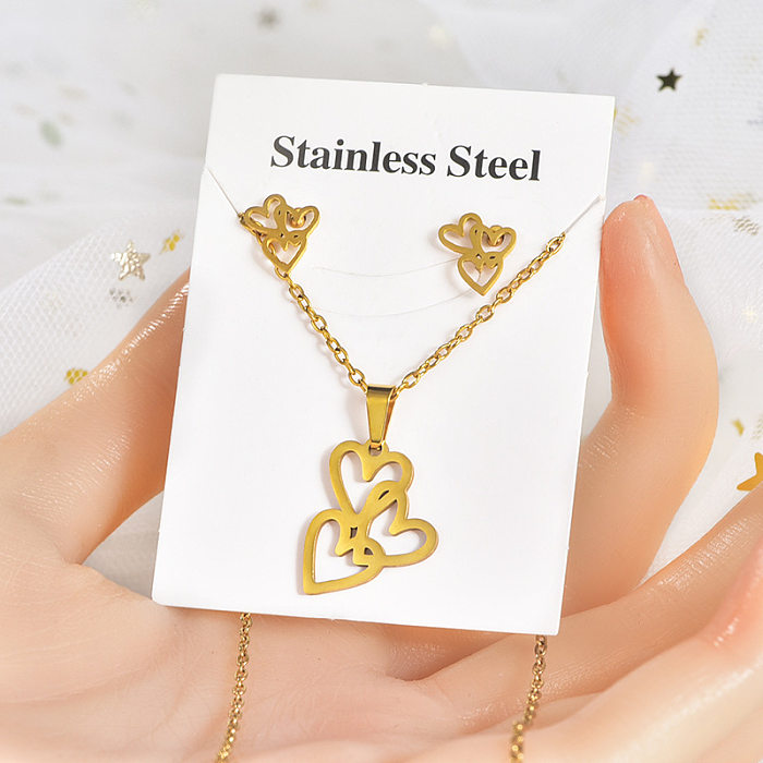 Fashion Star Tree Heart Shape Titanium Steel Hollow Out Women'S Earrings Necklace 1 Set